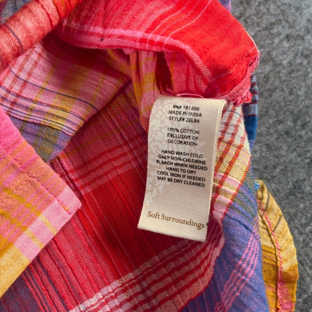 Soft Surroundings Sansonne Plaid Smocked Button Down Shirt Small Pink Cotton - Picture 6 of 10